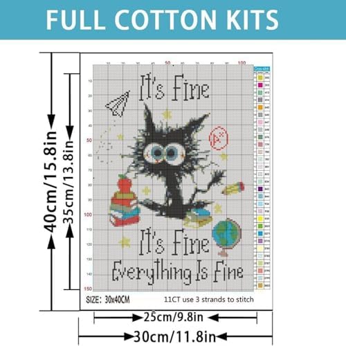 Cat Stamped Cross Stitch Kits for Beginners,Inspirational Quotes 12x16in - Image 3