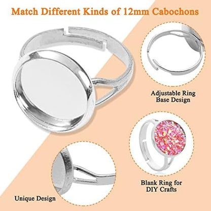 60pcs Blank Rings 12mm Adjustable Ring Bases Adjustable Flat Ring Metal Round Finger Rings Trays for Jewelry Finding(Silver) - Image 3