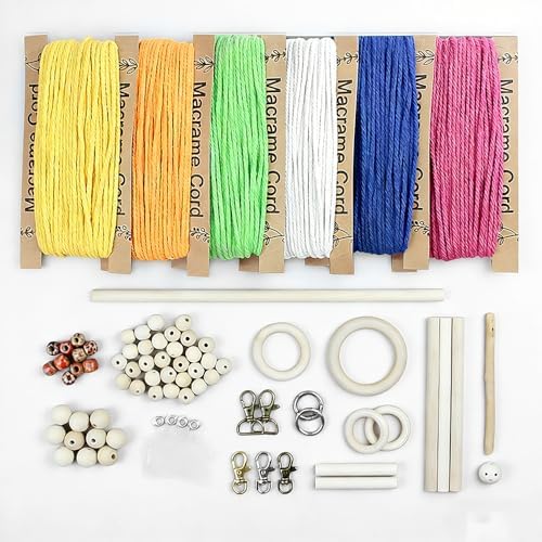 BUFANTL DIY Macrame Kit for Adults Beginners, 77 PCS Macrame Supplies with 9 Projects, 6 Colors Macrame Cord & Full Craft Materials, Great Gift Idea for Craft Lovers by Unknown