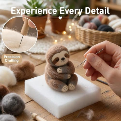 DIY Needle Felting Kit Cute Hugging Sloth – Needle Felting Starter Kit with Fiber Roving, Needles, Felting Pad & Instructions | Felted Animal Kit for Beginners Adults | DIY Craft Gift Home Decoration - Image 4