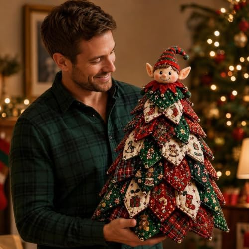 Quilted Christmas Tree Kit – Pre-Cut Fabric & Foam Cone DIY Tabletop Decoration with Tree Topper, No-Sew Holiday Craft Kit for Adults & Kids, Christmas Tree Decorations for Home, Party & Gifts (set4) - Image 4