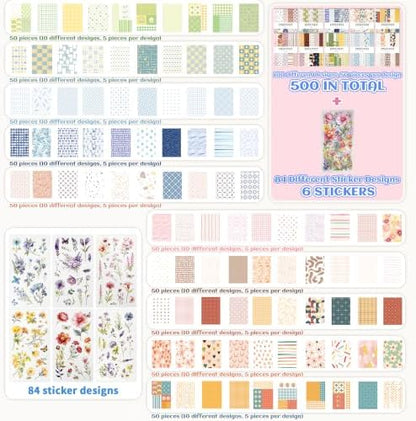 500 Sheets Scrapbook Paper, Junk Journal Supplies + 84 PET Floral Stickers - Image 3