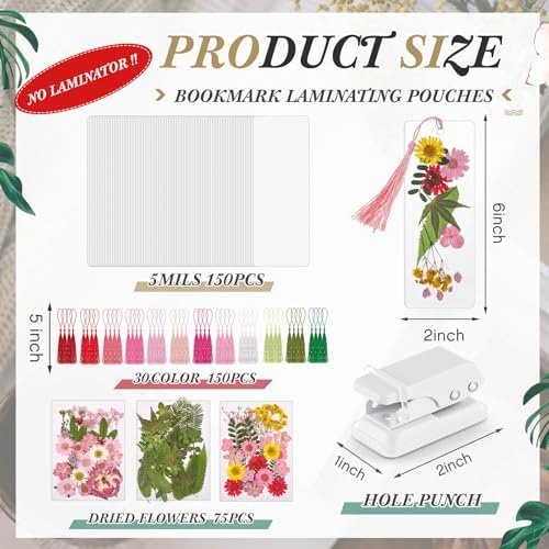 Fuyoooo 376 Pcs Pressed Flower Bookmark Kit,Pink,2 x 6 Inch - Image 2