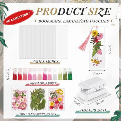 Fuyoooo 376 Pcs Pressed Flower Bookmark Kit,Pink,2 x 6 Inch - Image 2
