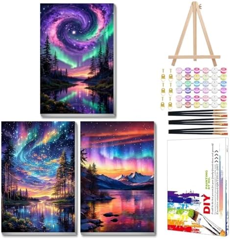 Mandun Aurora Paint by Numbers Kit for Adults, 3 Pack, 7.8x11.8 inch by MANDUN