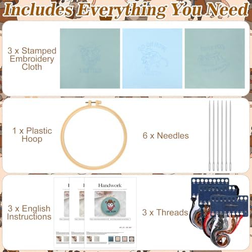 Mindsoft 3 Set Needlepoint Kit for Beginners with Hoop,Cowboy Possum - Image 4