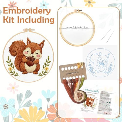 Nuberlic Embroidery Kit for Beginners Stamped Squirrel Needlepoint - Image 2