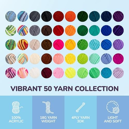 YammiAmi 1,800 Yards Beginner Crochet Kit for Adults – 84 Pc Amigurumi Crochet Kit for Starters with 50 Skeins Yarn, Accessories Set, Ergonomic Hooks, Instruction Book to Learn Crocheting - Image 3