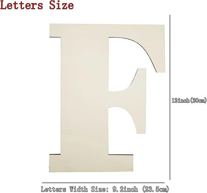 Big Unfinished Wooden Letters for Wall Decor 12 Inch Large Wooden Alphabet Blank Unfinished Wooden Letters for Craft Projects Birthday Party Wedding Wine Bar Sign - F