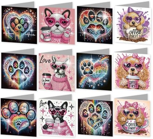 12Pcs DIY Diamond Art Greeting Cards Kit with Envelopes&Tools - Create Your Own Sparkling Birthday, Thank You, Holiday Cards for Adults & Beginners(Funny Dog) by Unknown