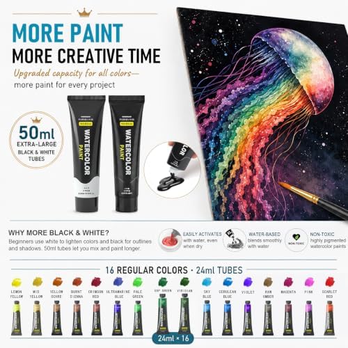 52 PCS Complete Watercolor Paint Set, Art Paint Kit with 18 Larger Tubes - Image 3