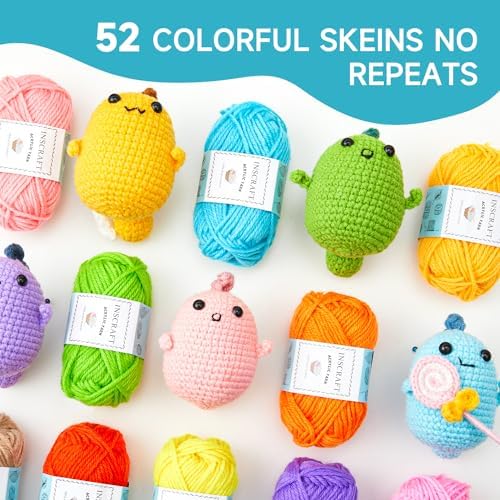 Inscraft 52 Acrylic Yarn Skeins, 1820 Yards 52 Colors, 2 Crochet Hooks, 2 Weaving Needles, 10 Stitch Markers, 1 Bag, for Crocheting & Knitting, Gift Beginners and Adults - Image 3
