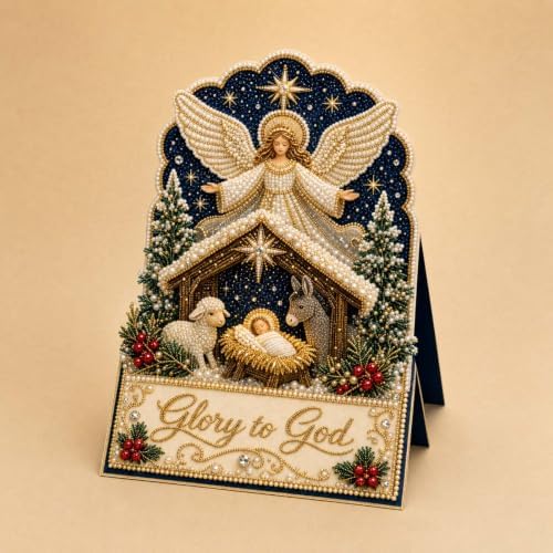 Christmas Diamond Art Greeting Cards Kit for Adults, 6 Pcs DIY Diamond Painting Christmas Cards with Envelopes, 3D Pearl Rhinestone Jesus Card Making Craft, Handmade Holiday Gifts - Image 6