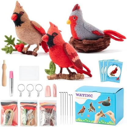 WATINC Needle Felting Kit - 3 Set Unique Different Cute Doll Wool Felt Needle Tools Foam Pad Instruction, DIY Home Decoration Craft Party Supplies for Art Work Starter Beginners (Cardinal) by WATINC