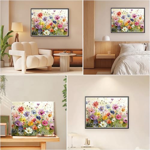 EOBROMD Framed Paint by Numbers Kits for Adults Wild Flowers, DIY Painting Kits for Adults Beginner, Painting on Stretched Canvas Oil Paint by Numbers for Home Decor Gift 16x12inch - Image 2