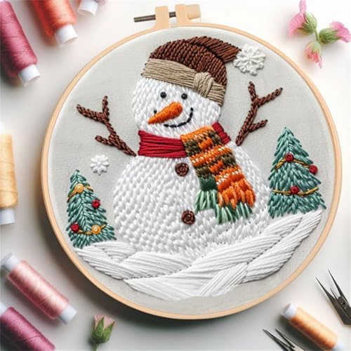 Huacan Embroidery Kit for Beginners Adults, Easy Needlepoint Kits for Adults with Stamped Embroidery Patterns. (Snowman) - Image 2