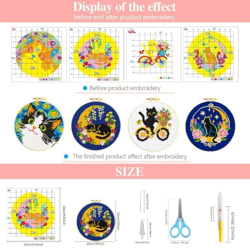 Zhenqing 4 Pack Cat Stamped Cross Stitch Kit for Beginners - Image 3