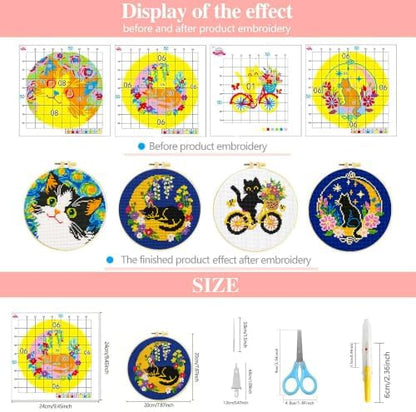 Zhenqing 4 Pack Cat Stamped Cross Stitch Kit for Beginners - Image 3