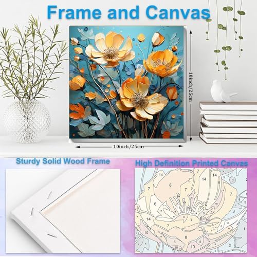 Artunion Framed Paint by Numbers Kit for Adults Beginners & Kids Ages 8-12,Yellow Flower Paint by Number with Frame,Floral Abstract Paint by Numbers Kit on Canvas 10 * 10 Inch Without Easel - Image 5