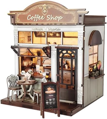 DIY Miniature House Kit, Coffee Shop Book Nook Kit, Mini Building Kit, Dollhouse Kit for Adults and Teens, 3D Wooden Puzzles with LED Light, Craft Kit for Family and Friends(Retro Coffee Shop) by ANTREATU