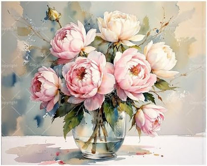 TAOPAOLAB Floral Bouquet Paint by Numbers Kit for Adults - DIY Watercolor Pink Peonies Painting on Canvas 16x20In, Framed Acrylic Paint Set, Suitable for Beginners, Art for Home Decoration or Gifts by Unknown