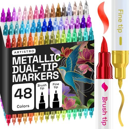 ARTISTRO 48 Metallic Dual-Tip Acrylic Paint Marker Pens for Drawing by ARTISTRO