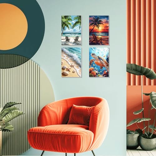 4 Pack Framed Paint by Numbers Kit for Adults Beginner Canvas Painting by Numbers for Adults Beach Easy Adult Paint by Number Kits with Frame Sea Turtle Watercolor Painting by Number 8x12 Inch - Image 5