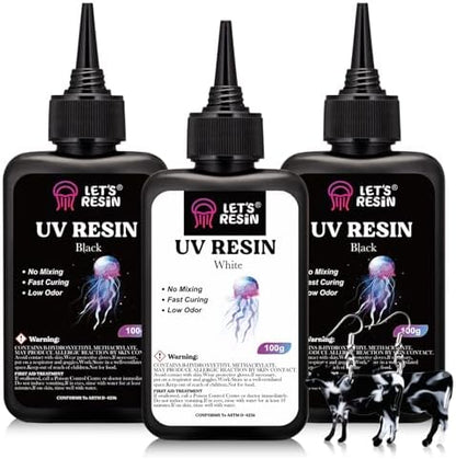 LET'S RESIN UV Resin, White & Black Colored UV Resin 300g Kit by LETSRESIN