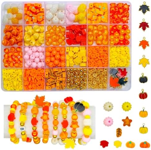 1500pcs Thanksgiving Fall Beads Charms for Jewelry Making, Bracelets Beads Kit with Autumn Theme Maple Leaf Pumpkin Clay Beads Pearl Star Spacer Beads for Thanksgiving Theme Accessories DIY by Unknown