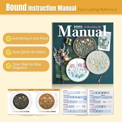 ETSPIL Embroidery Kit for Beginners, 2 Hoops, 4K Video, 4 Floral Patterns - Image 5