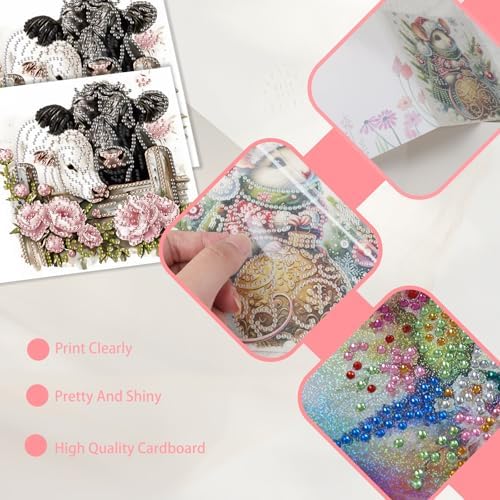 JISHSHAY 6 PCS Cattle Diamond Painting Greeting Cards Cow Diamond Art Birthday Cards with Envelopes Animal Gem Art Mosaic Kits for Adults, for Anniversary Valentine Thank You Graduation All-Occasion - Image 5