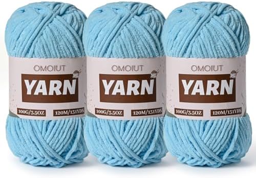 3 Packs Plush Chenille Chunky Crochet Yarn - Baby Yarn for Crocheting Soft - Velvet Yarns Knitting for Blankets Crafts - Fluffy Amigurumi Yarns 300g / 393yd (3 Azure) by OMoiut
