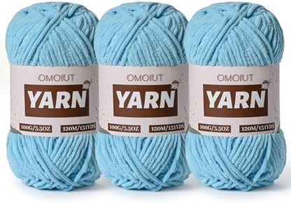 3 Packs Plush Chenille Chunky Crochet Yarn - Baby Yarn for Crocheting Soft - Velvet Yarns Knitting for Blankets Crafts - Fluffy Amigurumi Yarns 300g / 393yd (3 Azure) by OMoiut