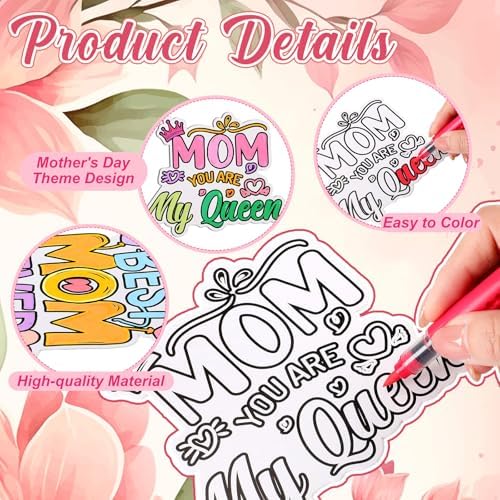 Moinchore 48 Pcs Mother's Day Crafts Color Your Own Papers Happy Mother's Day Coloring Crafts for Mom Holiday Activities Party Gift Favors - Image 4