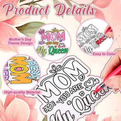Moinchore 48 Pcs Mother's Day Crafts Color Your Own Papers Happy Mother's Day Coloring Crafts for Mom Holiday Activities Party Gift Favors - Image 4