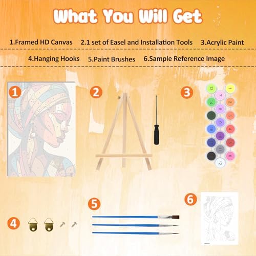 MAXBYE Framed Paint by Numbers Kit for Adults, Black Woman Canvas Painting by Number with Wooden Easel, DIY Acrylic Craft Art Kits with Tools for Beginners Gift Home Wall Decor 10×14 in - Image 6