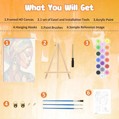 MAXBYE Framed Paint by Numbers Kit for Adults, Black Woman Canvas Painting by Number with Wooden Easel, DIY Acrylic Craft Art Kits with Tools for Beginners Gift Home Wall Decor 10×14 in - Image 6