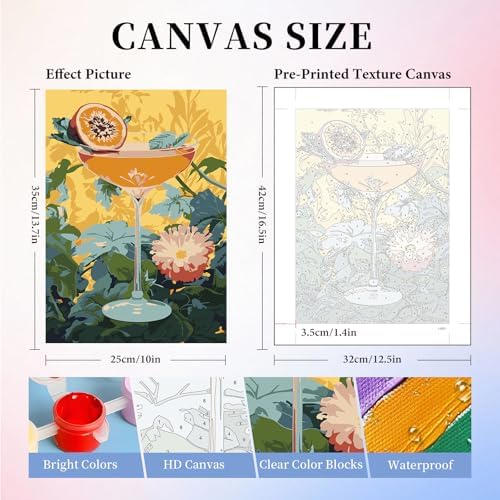 6 Pack Paint by Numbers Kit for Adults, Cocktail Drinks Canvas Painting Set - Image 3