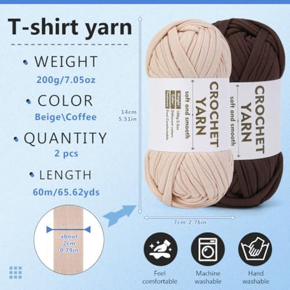 SHWAKK 2 Pack T-Shirt Yarn, Beige, Coffee Brown Crochet Yarn for Crocheting - Image 2