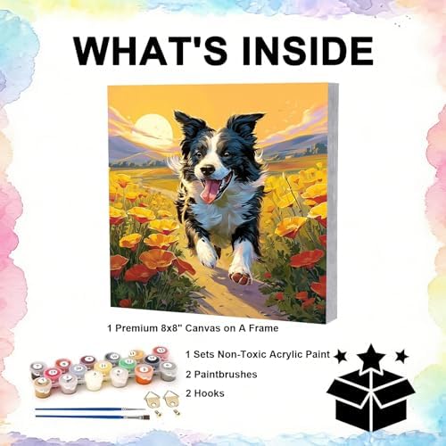 TBAIRO Framed Paint by Numbers Kit for Adults Beginner Dog DIY Painting Kits for Kids Ages 8-12 Animals Easy Adult Paint by Number Kits on Canvas for Wall Art Decor 8x8 Inch - Image 3