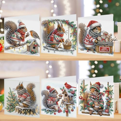 jinglinhh 6pcs Christmas Squirrel Cardinal Bird Diamond Art Painting Greeting Cards with Envelopes, DIY Card Making Kits for Adults, Diamond Art Postcards Holiday Cards Craft Gifts - Image 5