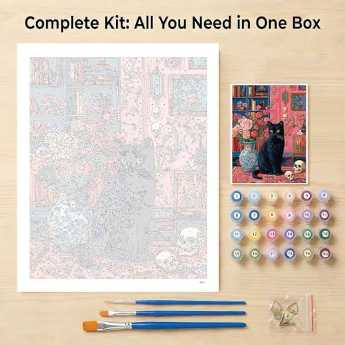 Amphol Paint by Numbers Kit for Adults - Mystic Black Cat Paint by Numbers Kit for Beginners, 16”x20” DIY Oil Painting Kit on Unframed Canvas for Home Wall Decor, Stress Relief with Acrylic Paint Set - Image 7