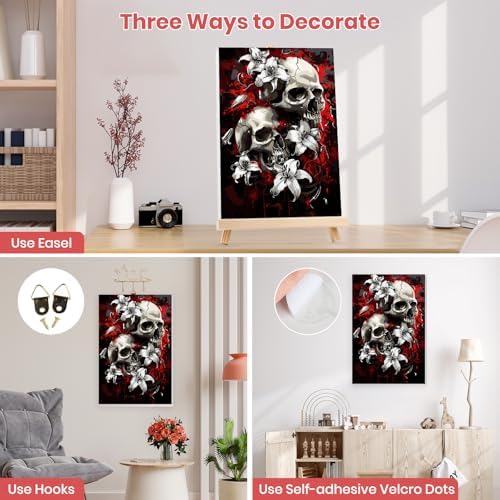 MXJSUA Skulls and Lilies Framed Paint by Numbers Kit for Adults Beginner with Wooden Easel, Adults' Paint-by-Numbers on Canvas, Easy DIY Acrylic Number Painting for Home Decor Gifts, 8x12 inch - Image 2