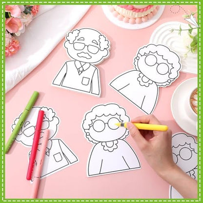 48 Pcs Happy Grandparents Crafts Color Your Own Paper Old Men Old Lady Grandpa DIY Coloring Crafts for Grandparents Teachers Mother Father's Day Party Decoration Award Activities Supplies - Image 6