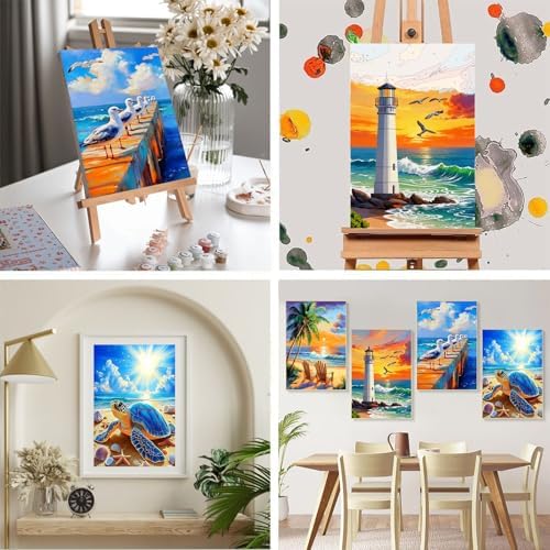 4 Pack Beach Paint by Numbers for Adults with Framed Canvas 8x12 inch - Image 5