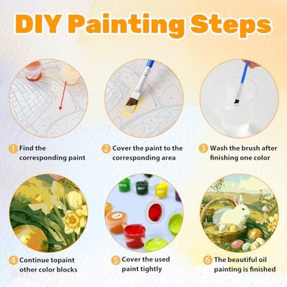 CRZMODE Easter Paint by Numbers Kit for Adults, Rabbit Paint by Numbers for Adults, Acrylic Painting Crafts for Home Decor Gift (16x16inch) - Image 6