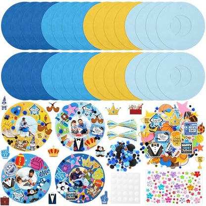 Wavwavw 472 Pcs Father's Day DIY Craft Kits Father Day Wreath Craft Kit Happy Wreath Arts Decoration with Crown Tie Trophy Ball Toolbox Stickers for Party Supplies by Wavwavw