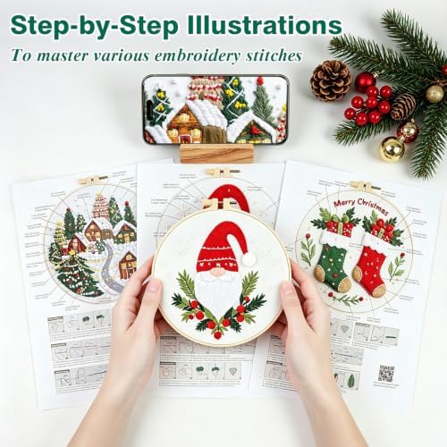Christmas Embroidery Kit, 3 Pack Christmas Cross Stitch Kits for Adult - Image 3