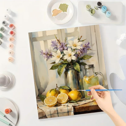 Still Life Paint by Numbers Kit for Adults - DIY Lemons and Flowers by Window Painting on Canvas 16x20 Inches, Acrylic Paint Set, Suitable for Beginners, Art for Home Decor or Gifts - Image 3