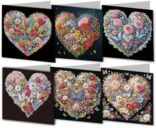 DIY Diamond Greeting Cards Set, 5D DIY Diamond Art Painting Festival Style Greeting Card, DIY Christmas Card Making Kits for Family Friends Handmade Gift-#12-6PC Heart by Unknown